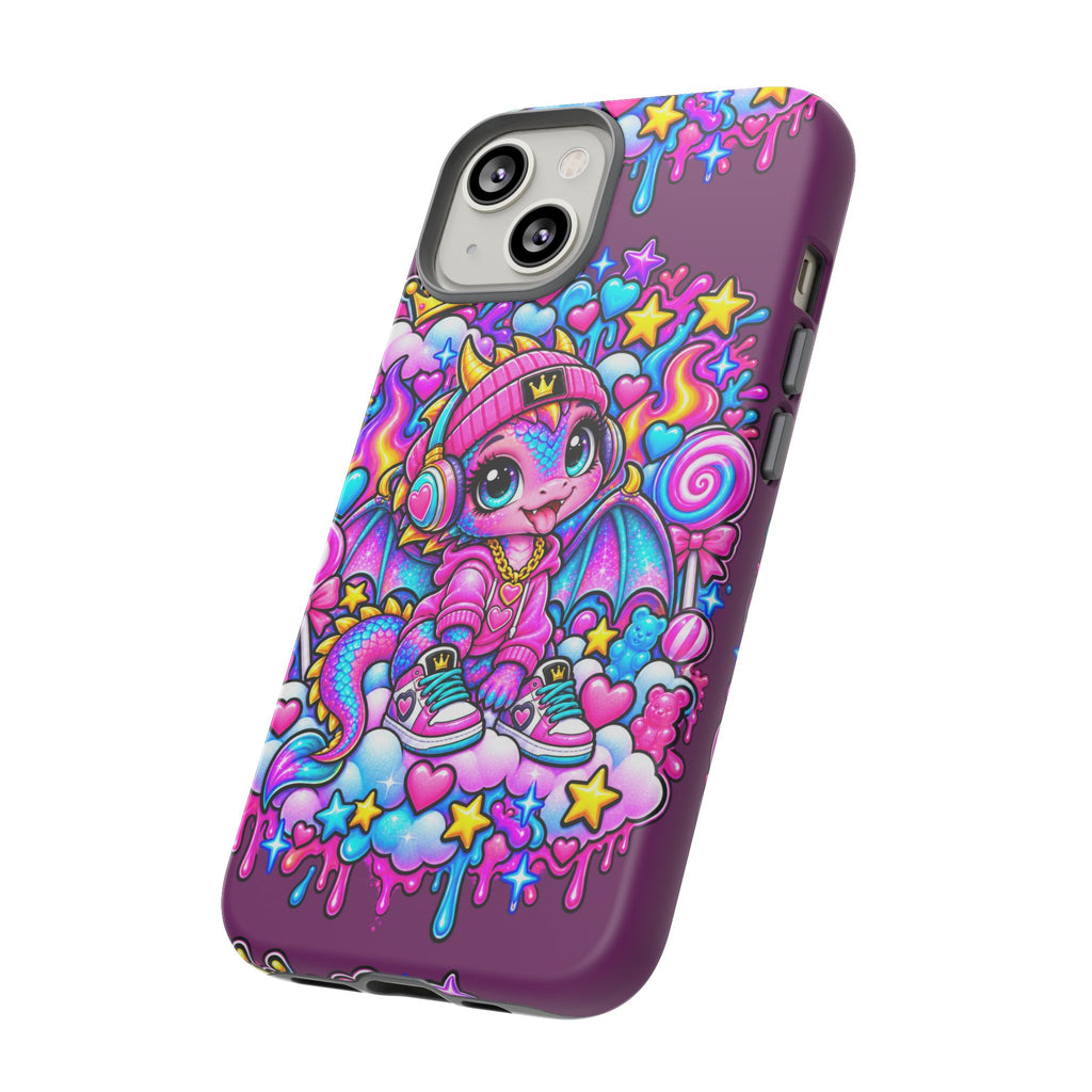 Cute Dragon Phone Case Purple Heart Crown Design