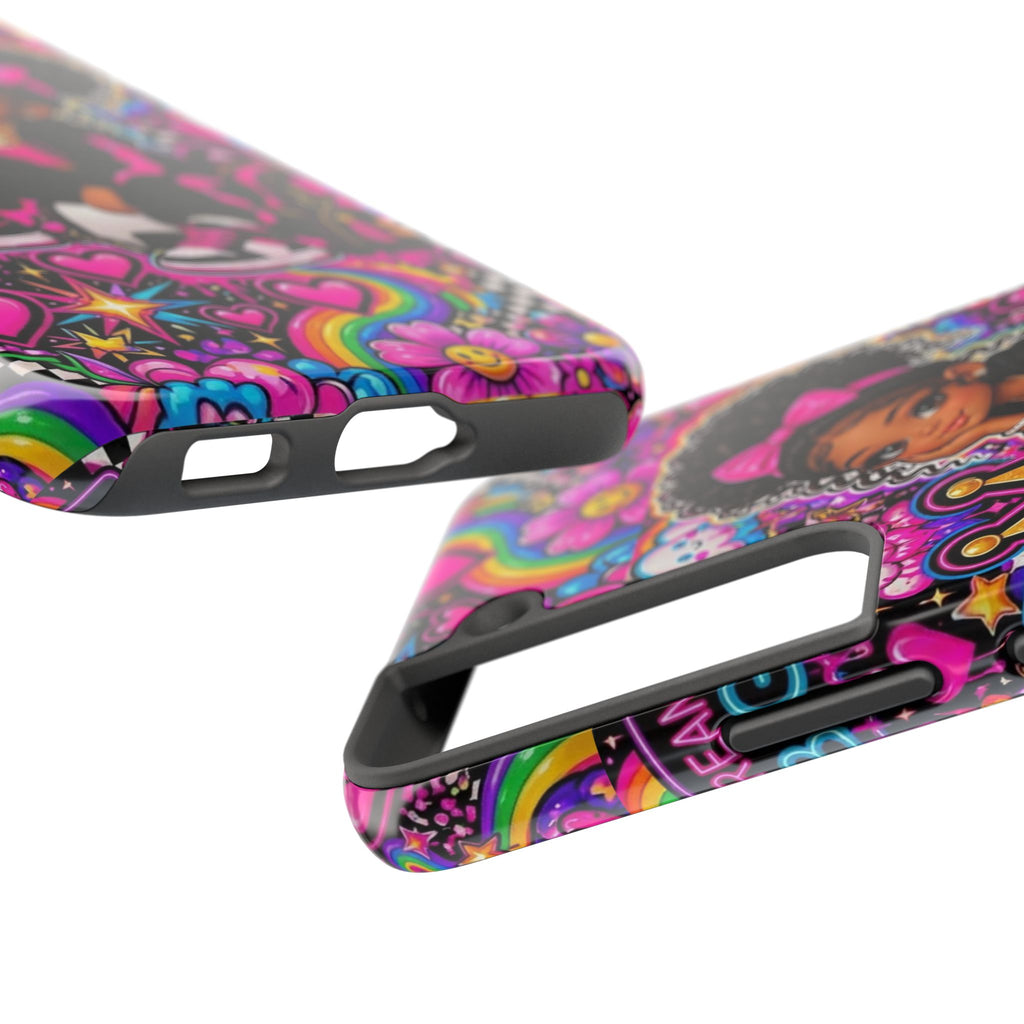 Cute Black Girl Phone Case Pink Crowned Girl, Hearts & Rainbow Tough Case