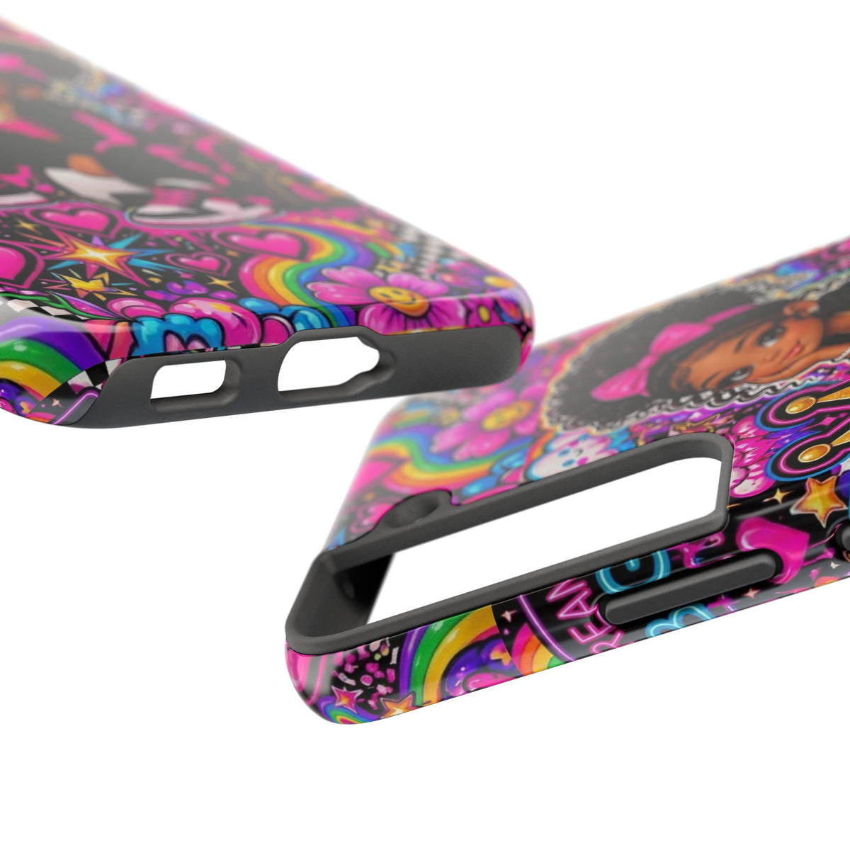 Cute Black Girl Phone Case Pink Crowned Girl, Hearts & Rainbow Tough Case