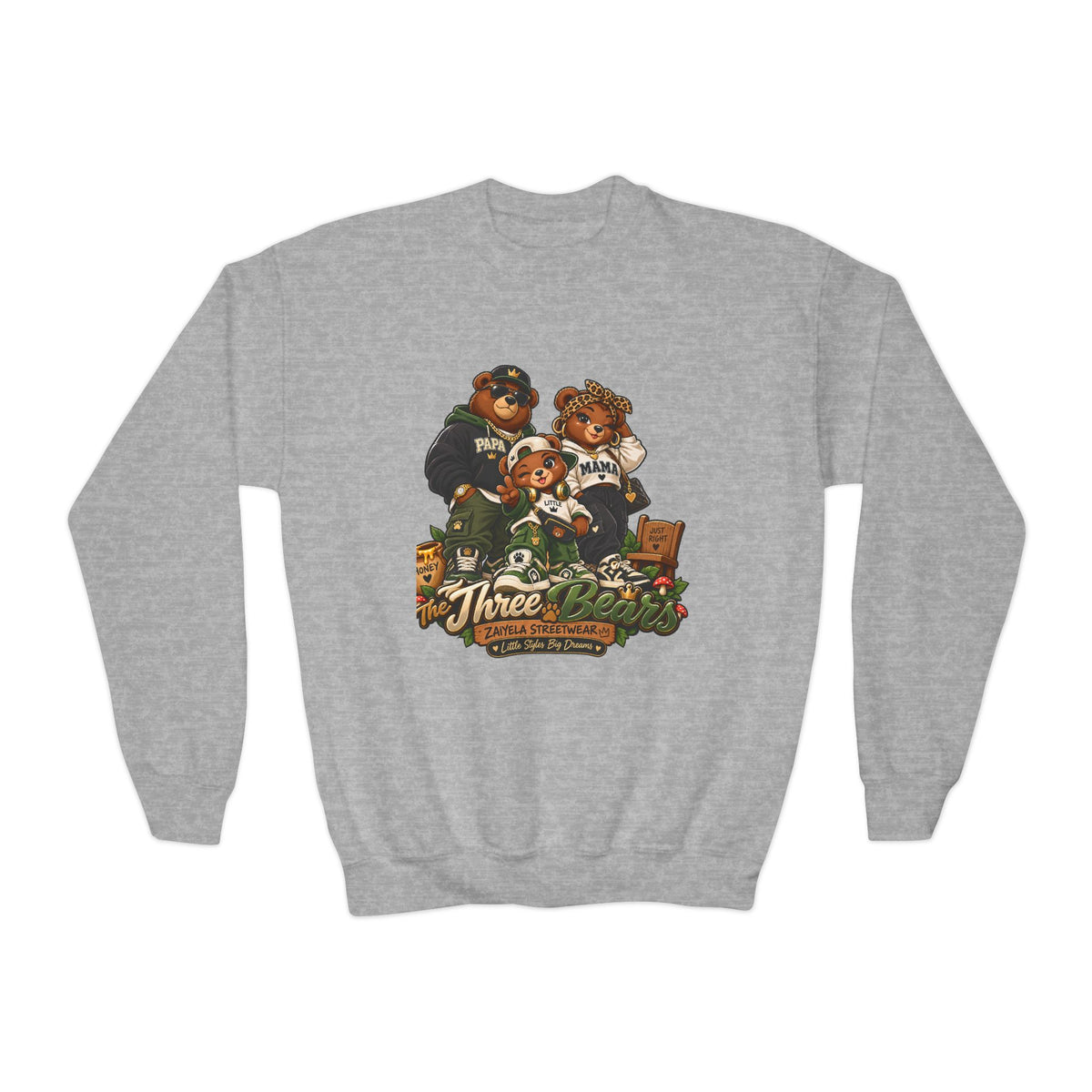 Youth Crewneck Sweatshirt - Vintage Teddy Bear Family Graphic