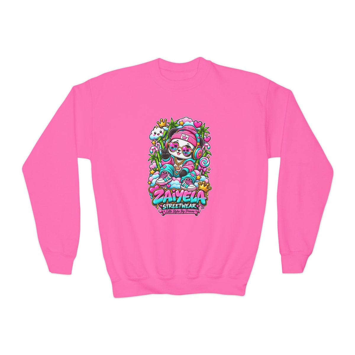 Youth Crewneck Sweatshirt Colorful Glam PandaGraphic