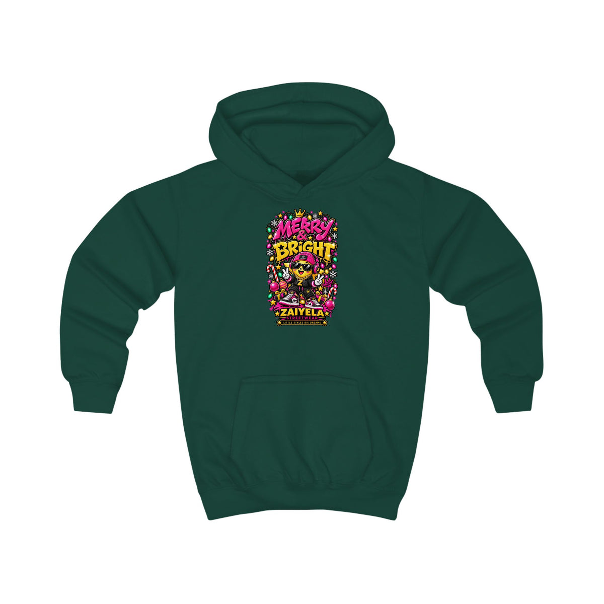 Kids Hoodie — 'Shine Bright' Colorful Holiday Graphic Hoodie