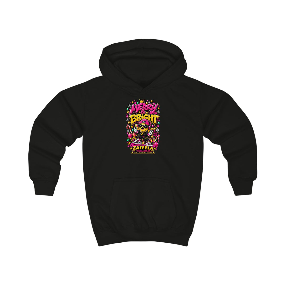 Kids Hoodie — 'Shine Bright' Colorful Holiday Graphic Hoodie