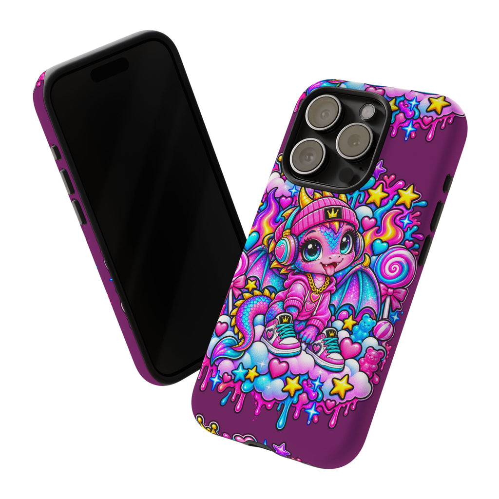 Cute Dragon Phone Case Purple Heart Crown Design