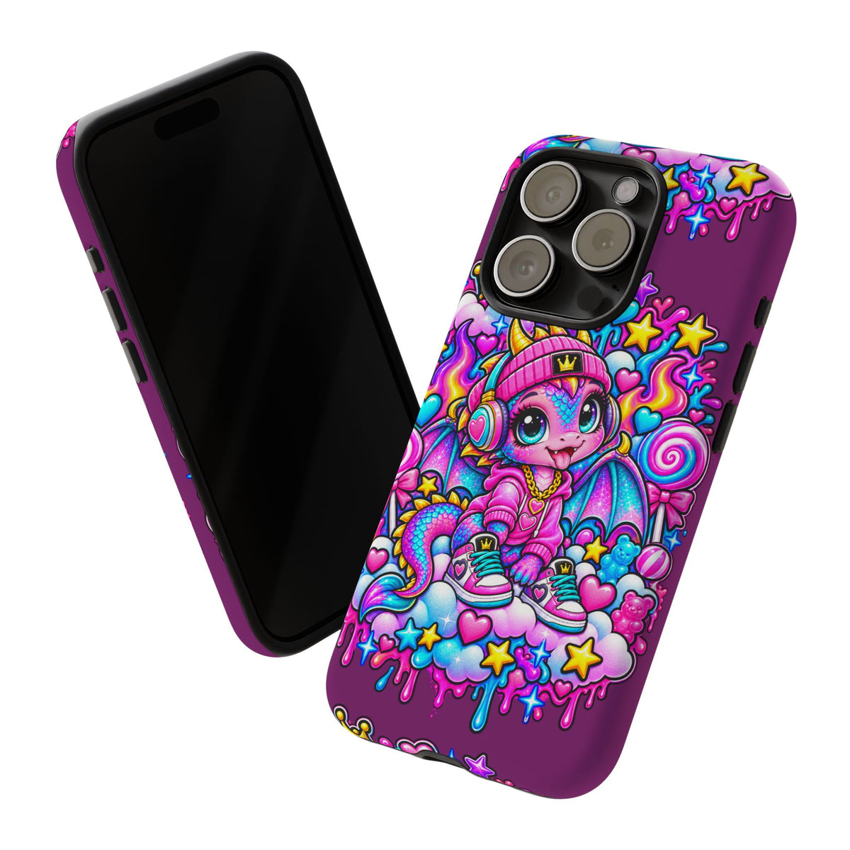 Cute Dragon Phone Case Purple Heart Crown Design