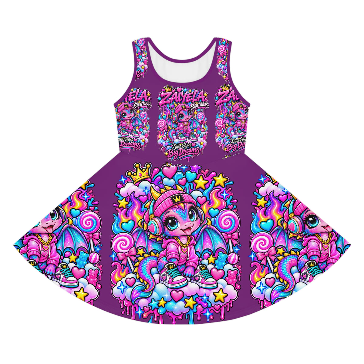 Girls' Sundress — Zalyela Big Dreams Baby Dragon All-Over Print