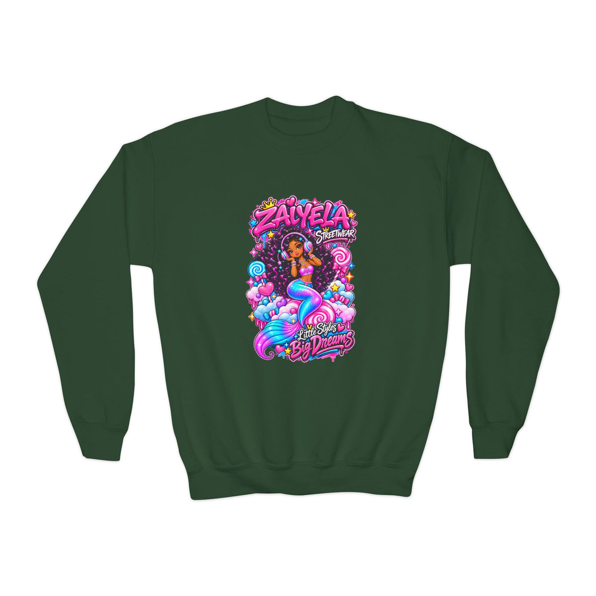 Youth Crewneck Sweatshirt Colorful Mermaid Graphic Kids Pullover