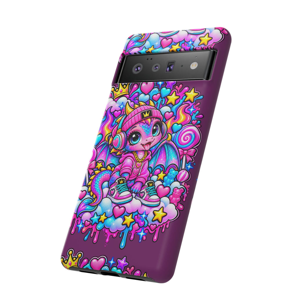 Cute Dragon Phone Case Purple Heart Crown Design