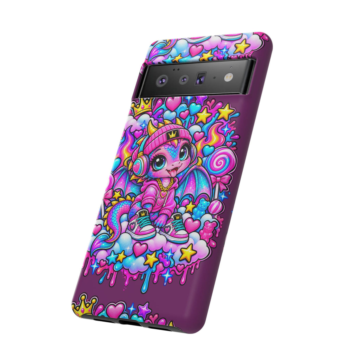 Cute Dragon Phone Case Purple Heart Crown Design