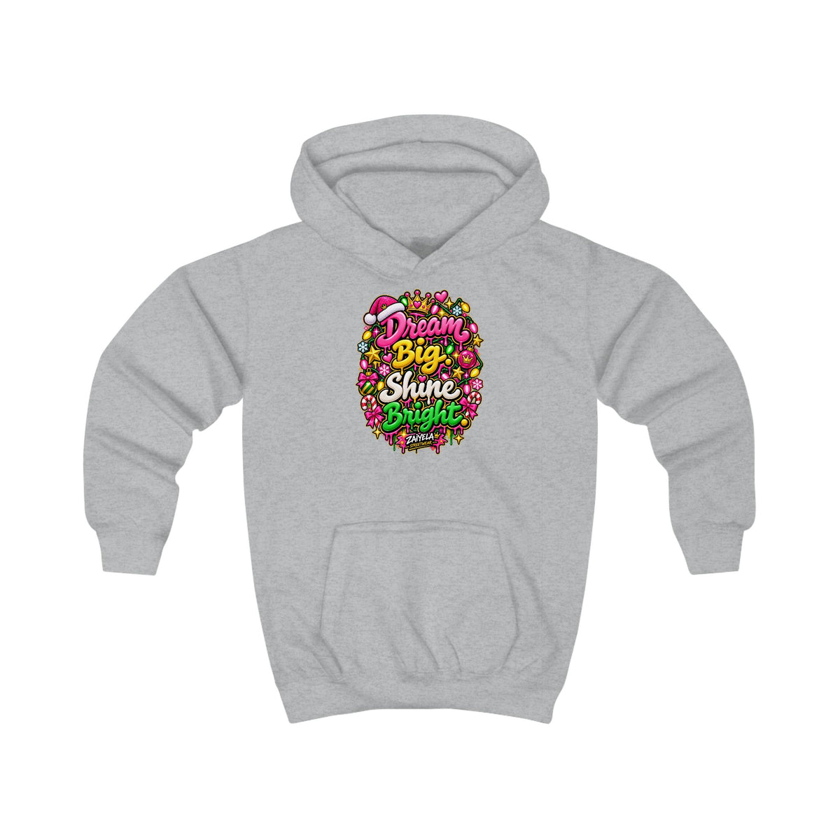 Kids Hoodie Dream Big. Shine Bright Colorful Holiday Graphic