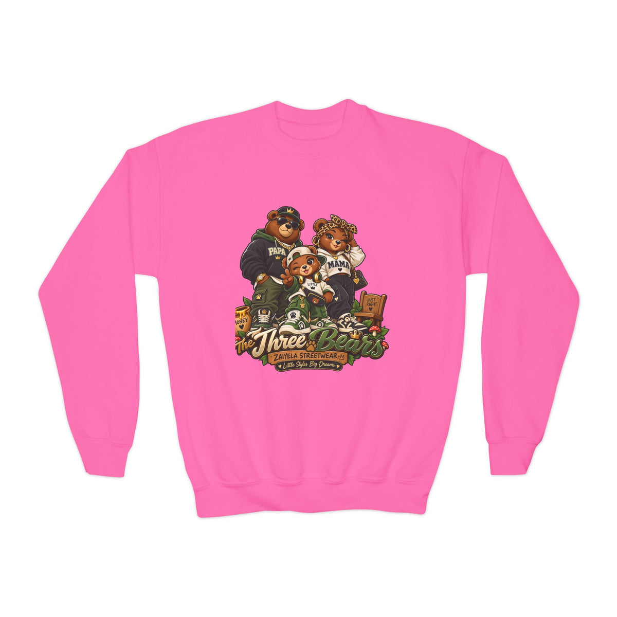Youth Crewneck Sweatshirt - Vintage Teddy Bear Family Graphic