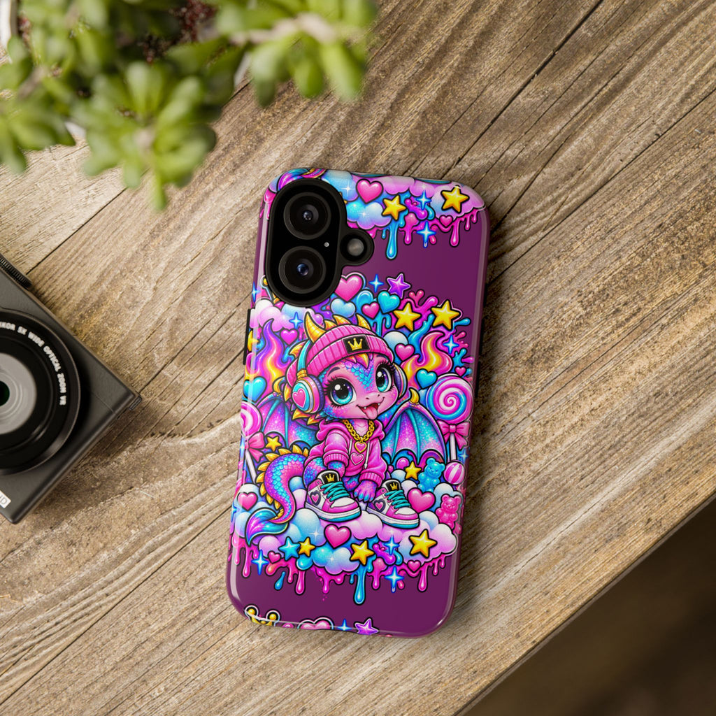 Cute Dragon Phone Case Purple Heart Crown Design