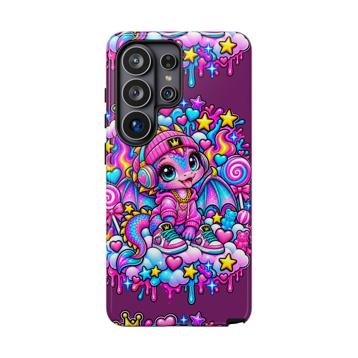 Cute Dragon Phone Case Purple Heart Crown Design