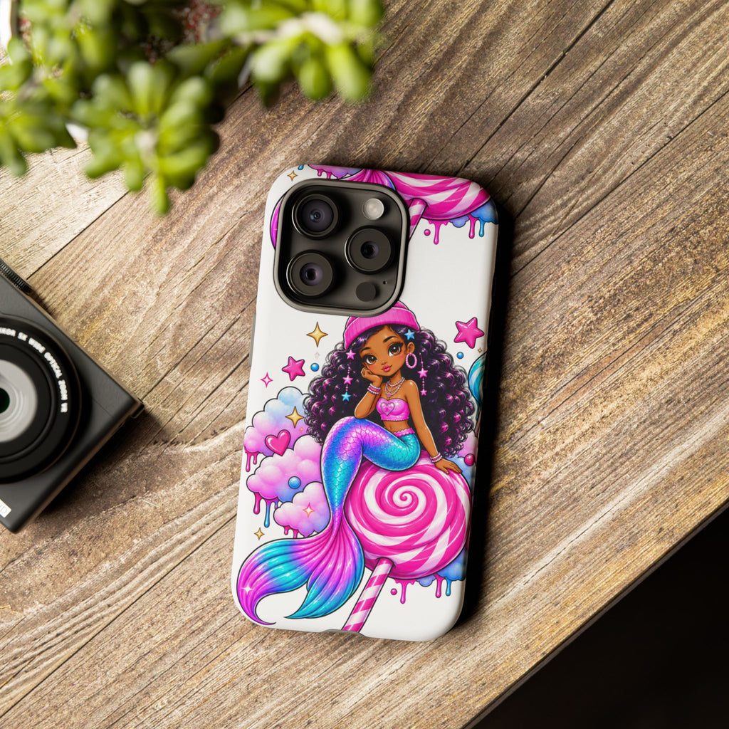 Cute Mermaid Candy Phone Case  Pink Lollipop Fantasy Tough Case