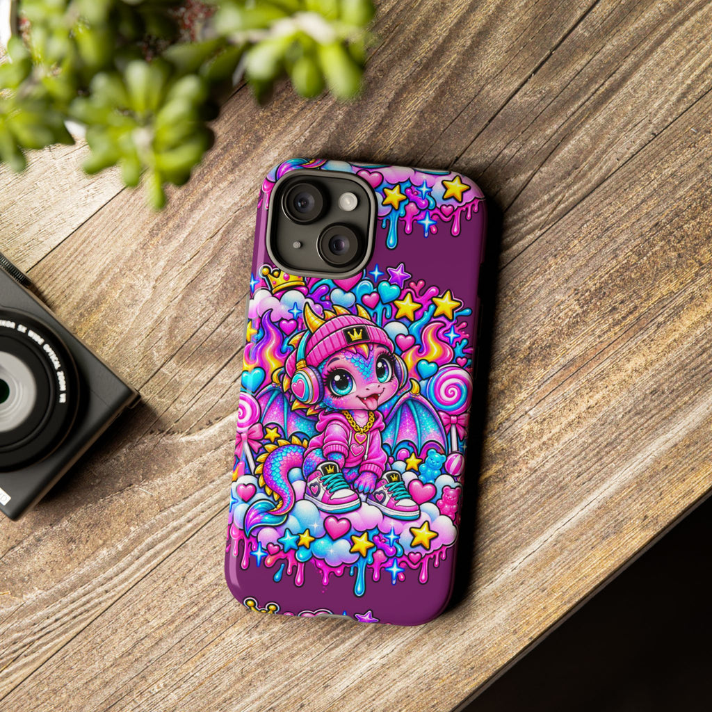 Cute Dragon Phone Case Purple Heart Crown Design