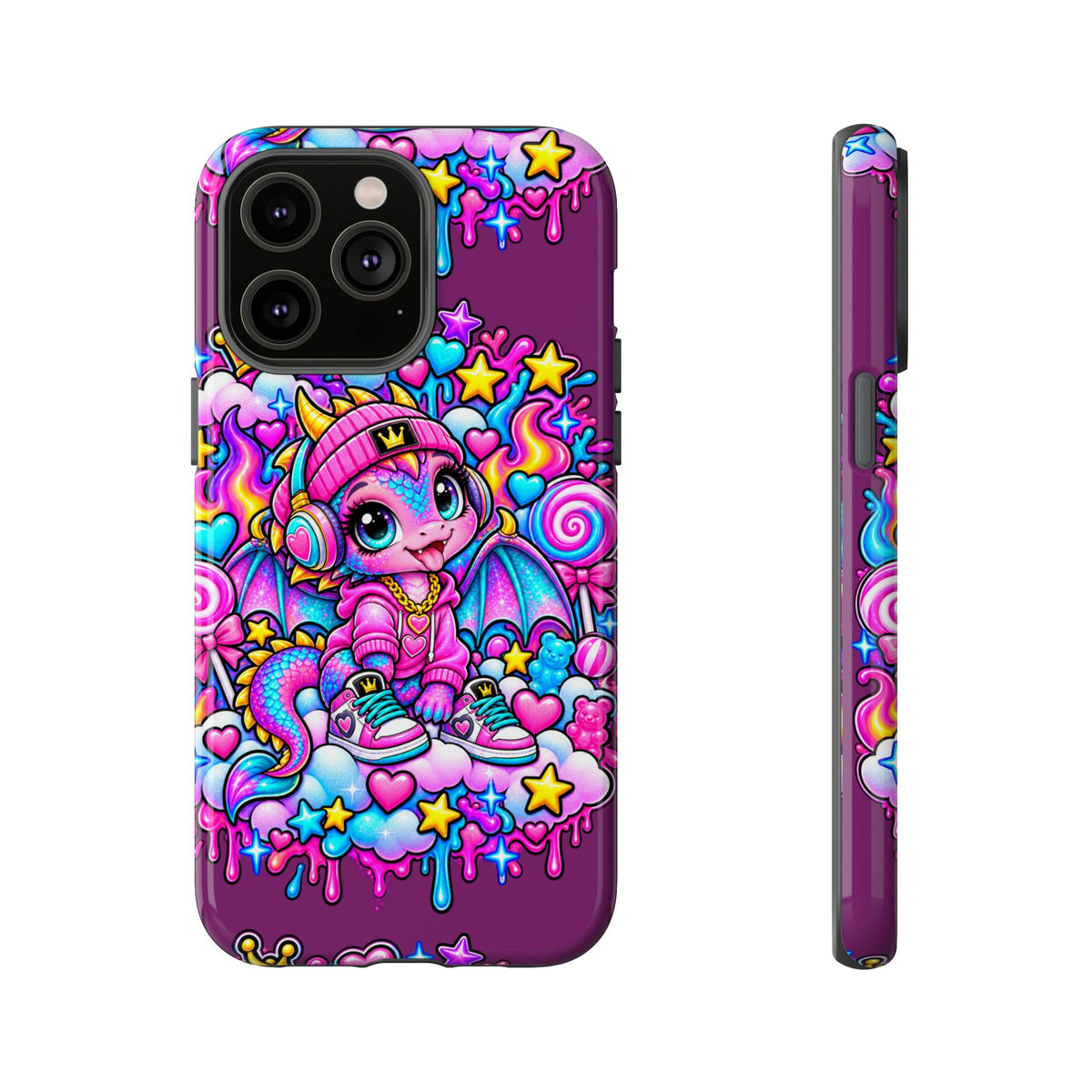 Cute Dragon Phone Case Purple Heart Crown Design