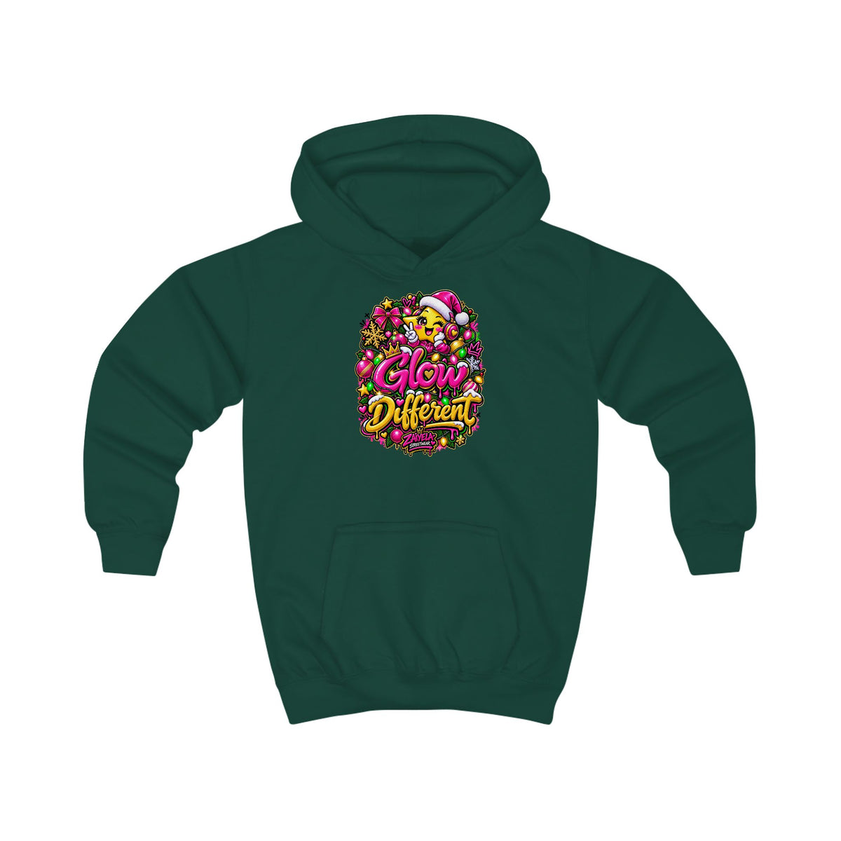 Kids Hoodie Glow Different Holiday Graphic Hoodie (Shine Bright Back Design)