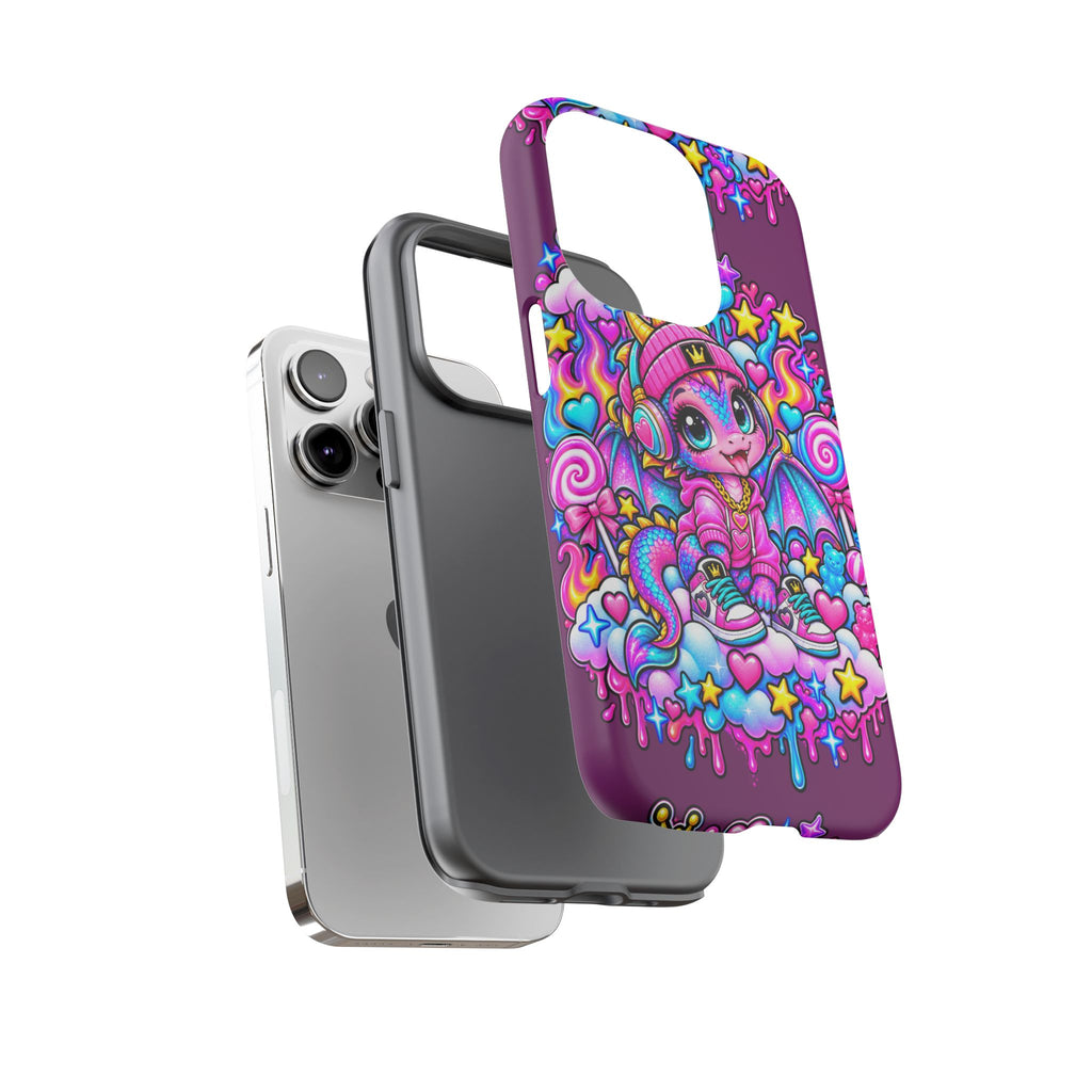 Cute Dragon Phone Case Purple Heart Crown Design