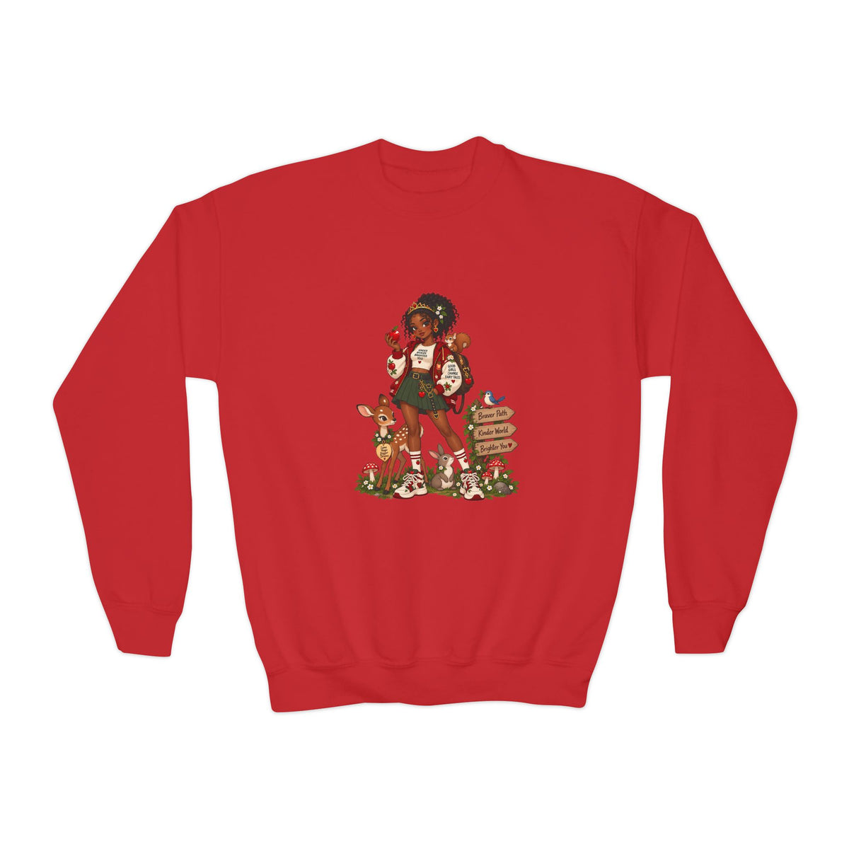 Youth Crewneck Sweatshirt — Vintage Woodland Fairy Tale Kids Pullover